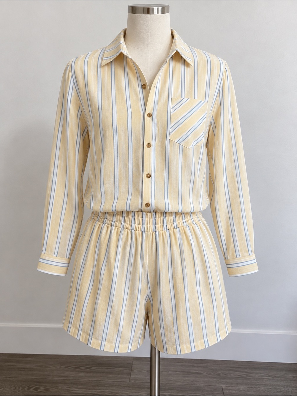 Henly - 2 pieces - Striped Yellow Button-Front and matching short